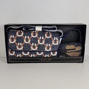 New Rachel Zoe Western Beaded Horseshoe Shoulder Bag Duo W/Mini Bag In Box New